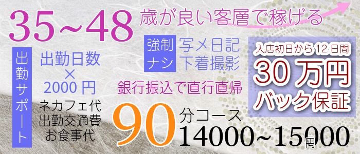 入店から12日間の出勤が30万円バック保証の安心の高収入 人妻風俗アルバイト